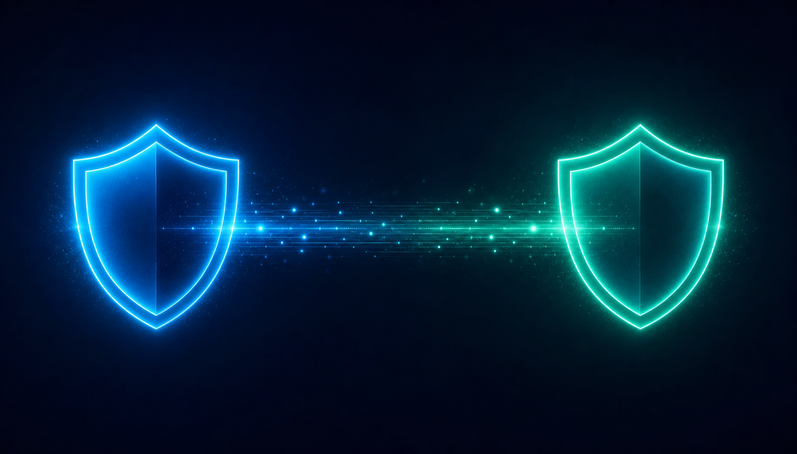 Editorial illustration comparing two glowing shields on a deep navy background, symbolizing the NordVPN vs ExpressVPN head-to-head comparison.